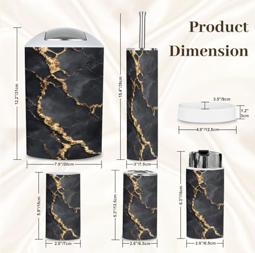 Bathroom Accessory Set 6 Piece Gold Natural Black Marble Gold Russia Trash can, Toothbrush Holder, Toothbrush Cup, Soap Dispenser, Soap Dish, Toilet Brush Holder - color: Color3