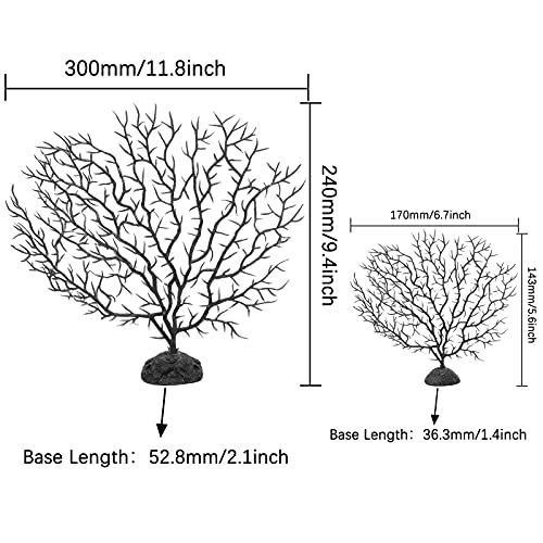 Piutouyar 2Pcs Sea Fan Coral Decorations, Black Simulation Sea Coral Branch for Aquarium Ornament Fish Tank Landscape (11.8inch+6.7inch)