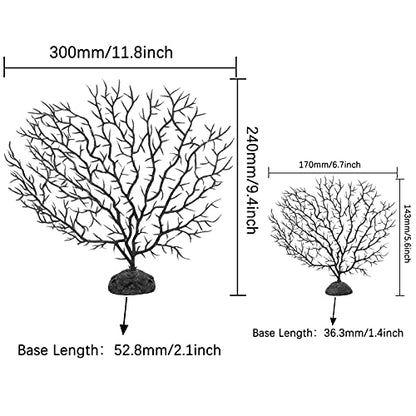 Piutouyar 2Pcs Sea Fan Coral Decorations, Black Simulation Sea Coral Branch for Aquarium Ornament Fish Tank Landscape (11.8inch+6.7inch)