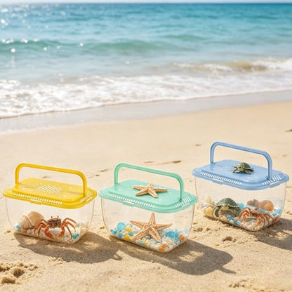 4 Pack Catch Plastic Beach Aquarium Carrier Cage with Handle, Release Aquarium Box Fish Transport Container Portable Tank for Collecting Fishes Crabs Sea Creatures for Summer Beach Party Favors