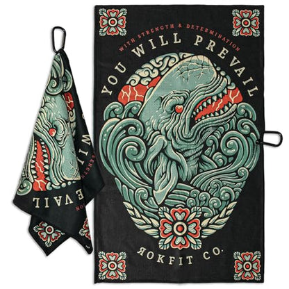 RokFit Multi-use Bold Graphic Towel with Carabiner Clip. (You Will Prevail) - color: You Will Prevail