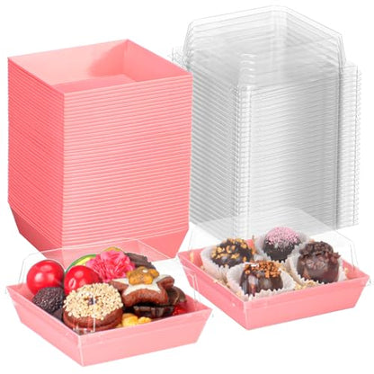 TMLQPACK 100Pack 4 Inches Charcuterie Boxes with Clear lids Covered Strawberries Boxes - color: Pink
