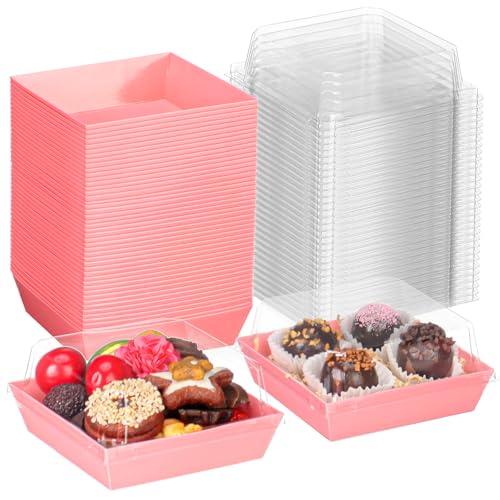 TMLQPACK 100Pack 4 Inches Charcuterie Boxes with Clear lids Covered Strawberries Boxes - color: Pink