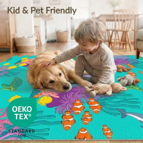 9'x12' Washable Flatwoven Rug, Yellow Graphic Turtle Stain Resistant Massive Carpet Non-Slip Chair-Friendly Mat for Dining Room, Basement, Large Office | Ref:1942919 - color: Blue/Pattern 48, size: 9' x 12' (Rectangular)