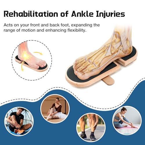 Ankle Balance Board - Premium Solid Birchwood Foot Strengthener for Stability, Sprained Ankle Recovery & Plantar Fasciitis Relief, Adjustable Axis & Sidekick Design for Athletes, Physical Therapy, & Posture Correction