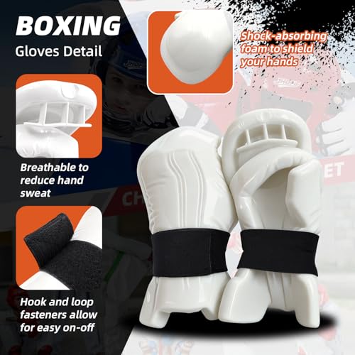 Martial Arts Karate Protective Sparring Gear Package Deal/Gift Adjustable Adult & Youth Headgear, Gloves & Kicks for MMA, Taekwondo, Boxing Training - color: white, size: Small