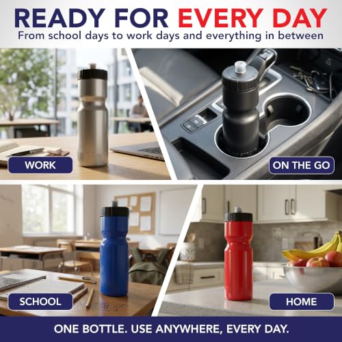 50 Strong | Bulk Water Bottles, 24-Pack, 22 oz, Sports Squeeze, Blue - color: Blue