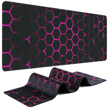Gaming Mouse Pad - (31.5"×11.8") Honeycomb Large Mouse Pads for Desk - Desk Mat for Keyboard and Mouse with Non-Slip Base, Desks Pad Matfor Game/Office & Home（Black Rose Red） - color: Black Rose Red