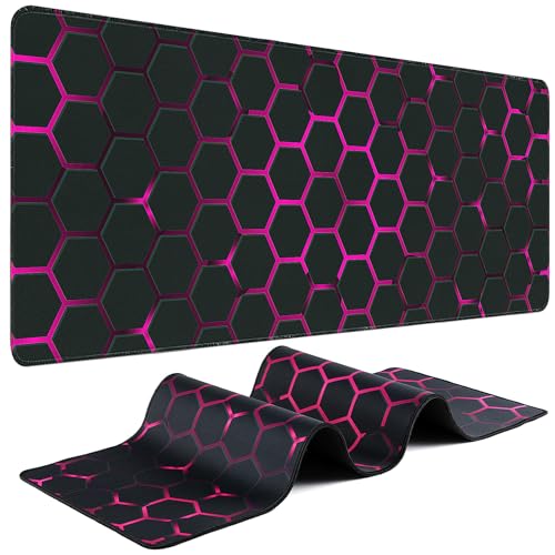 Gaming Mouse Pad - (31.5"×11.8") Honeycomb Large Mouse Pads for Desk - Desk Mat for Keyboard and Mouse with Non-Slip Base, Desks Pad Matfor Game/Office & Home（Black Rose Red） - color: Black Rose Red
