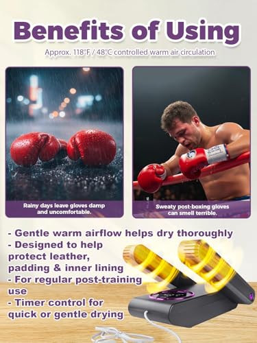Boxing Glove Dryer with Smart Display& Storage Bag, Portable Glove Dryer& Moisture Remover, Constant Temperature Punching Gloves Dryer with Adjustable Heat& Timer for Home Gym(Black)