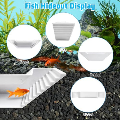 Aquarium Underground Tunnel Fish Tank Cave Viewing Shrimps Hideout Hermit Crab Decor with 2PC Plastic Aquatic Plants for Betta Guppy Cherry Shrimp and and Other Small Aquatic Animals (White