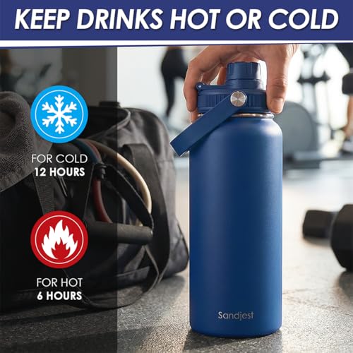 Insulated Stainless Steel Water Bottle 32oz, Vacuum Chug Lid Travel Tumbler for Men Friends Dad Brothers, Birthday Christmas Fathers Day (Royal Blue) - color: Solid Color 1