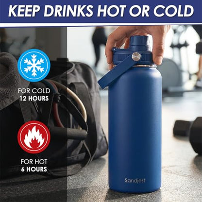 Insulated Stainless Steel Water Bottle 32oz, Vacuum Chug Lid Travel Tumbler for Men Friends Dad Brothers, Birthday Christmas Fathers Day (Royal Blue) - color: Solid Color 1