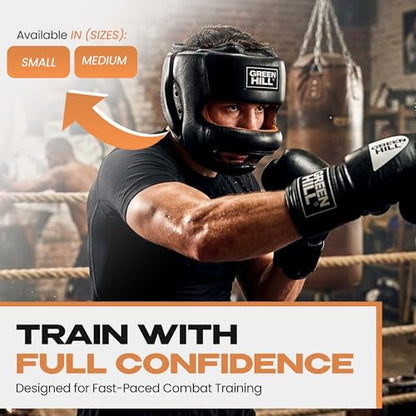 Green Hill Professional Boxing Headgear for Men & Women | Designed for boxing, MMA and Muay Thai with durable leather, protective padding and a secure fit for sparring. - size: Medium