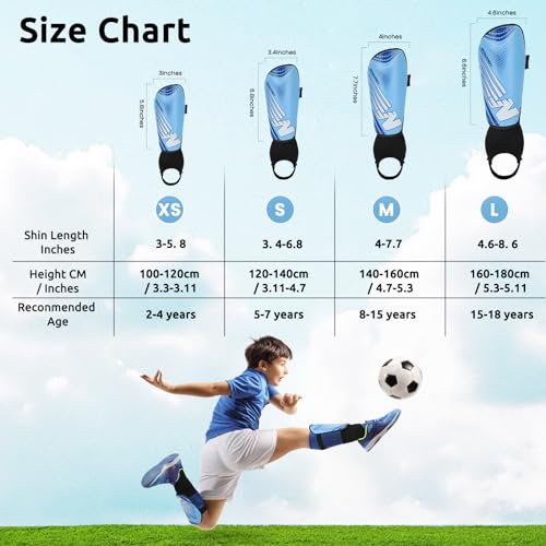 Shin Guards Soccer Youth Kids, Shin Guard Boys Girls Teenagers 2-18 Yrs Old | Soccer Shin Guards with Ankle Sleeves Protection - Football Shin Pads Equipment with Adjustable Strap - color: Blue, size: Small