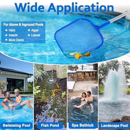 Swimming Pool Skimmer Net, Pool Net with 5 Pole Sections, 11" x 64" Pool Skimmer Net with Ultra Fine Mesh Net, Telescopic Aluminum Pole, Leaf Rake Net for Fast Cleaning Ponds (5 Pole Sections)