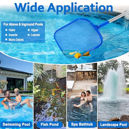 Swimming Pool Skimmer Net, Pool Net with 5 Pole Sections, 11" x 64" Pool Skimmer Net with Ultra Fine Mesh Net, Telescopic Aluminum Pole, Leaf Rake Net for Fast Cleaning Ponds (5 Pole Sections)
