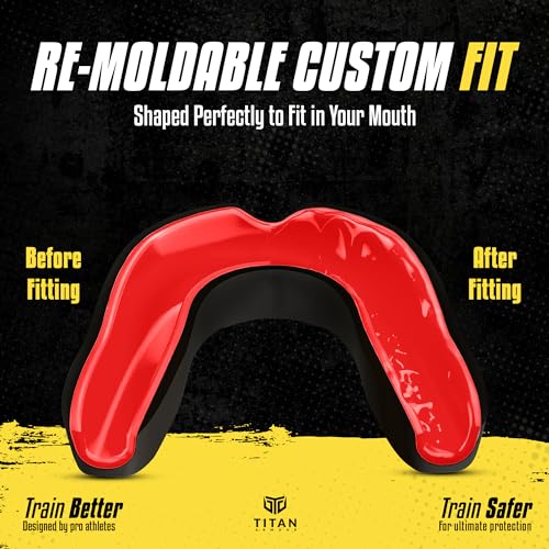 Mouth Guard Boxing, Dual-Layer Boil & Bite Mouthguard, Adult | Premium Dual-Layer | Case Included | Adult & Youth Custom-Fit Mouthpiece | Football, MMA, Hockey, Lacrosse, BJJ, Basketball - color: Red, size: Adult Age 11+