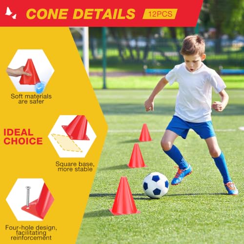 7 Inch Soccer Cones 12pcs Colors Cones Field Plastic Small Cones - color: red