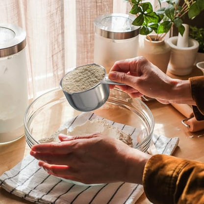2 Cup Measuring Cup (480ml, 16oz) – Chrome Stainless Steel Measure Scoop with Easy-Pour Spouts, Flat Base, by Color Up - size: 2 Cup (480 ml) Chrome