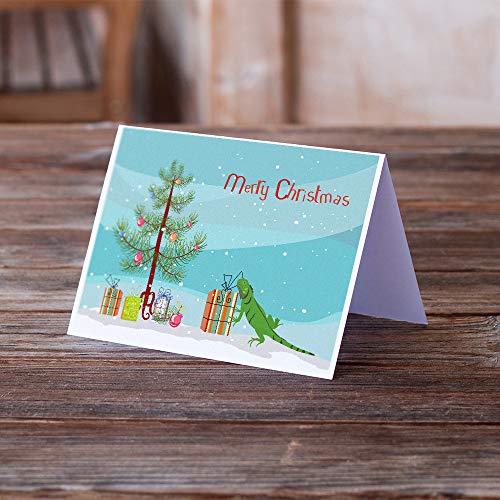 Caroline's Treasures CK4544GCA7P Iguana Merry Christmas Greeting Cards and Envelopes Pack of 8 Blank Cards with Envelopes Whimsical A7 Size 5x7 Blank Note Cards - style: Amphibians & Reptiles - Iguana