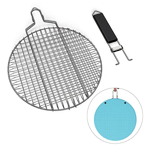 Linkidea Round Portable BBQ Grill Basket, Stainless Steel Fish Grill Rack with Removable Secure Locking Handle, Grill Accessories for Outdoor Grill Vegetables Fishes Shrimp