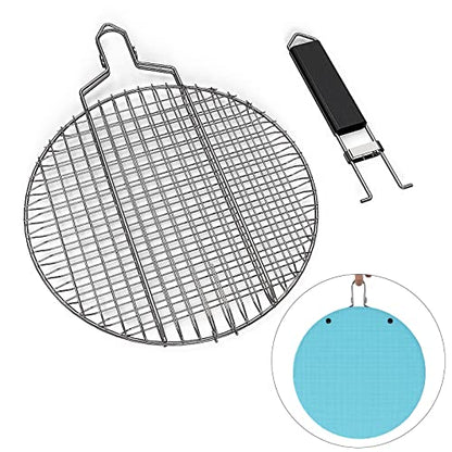 Linkidea Round Portable BBQ Grill Basket, Stainless Steel Fish Grill Rack with Removable Secure Locking Handle, Grill Accessories for Outdoor Grill Vegetables Fishes Shrimp