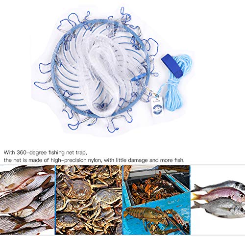 Lawaia Throw Net Saltwater Fishing Cast Net Casting Nets Throw Hand Fishing Net Monofilament Size 4FT/ 5FT/ 6FT/ 7FT/ 8FT/ 9FT/ 10FT/ 11FT/ 12FT Radius