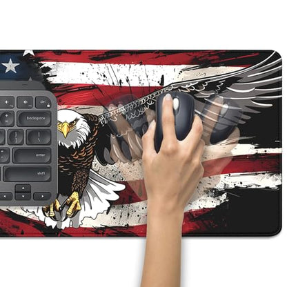 American Flag Mouse Pad,USA Bald Eagle Desk Pad,Large Extended Gaming Floral Mouse Mat with Stitched Edges,Non-Slip Rubber Base Mouspad for Office Work Home(27.5X11.8 in) - color: American Eagle Flag