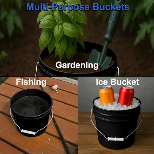 1-Gallon Bucket with Airtight Lid – Made in USA, Food Grade BPA Free Plastic, Heavy Duty Multi-Use, Metal Handle with Grip, Stackable Storage – Black, 3 Pack - color: Black, size: 3