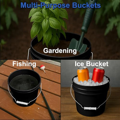 1-Gallon Bucket with Airtight Lid – Made in USA, Food Grade BPA Free Plastic, Heavy Duty Multi-Use, Metal Handle with Grip, Stackable Storage – Black, 3 Pack - color: Black, size: 3
