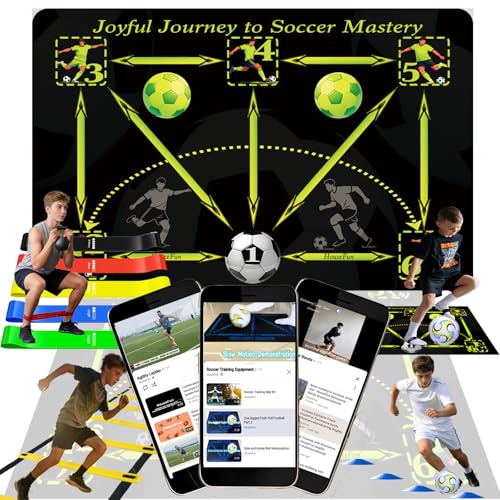 Soccer Training Equipment with Training Mat, Resistance Band, Ladder, Cones - color: Yellow, size: 35"*23"