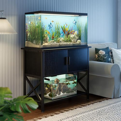 40-50 Gallon Aquarium Stand, Fish Tank Stand with Cabinet Storage, Metal Turtle Reptile Tank Stand, Fish Tank Accessories Storage, 36.6" L*18.9" W Tabletop, Black - color: Black