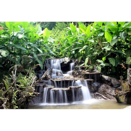 Waterfall Aquarium Background Garden Style Lush Green Plants Terrarium Backgrounds Cascading Falls Stream Jungle Rocks Fish Tank Background Garden View Landscape Reptile Tank Backgrounds 24x12in - color: Leaf_Green, size: 24(W)x12(H)inches/ 60(W)*30cm(H)