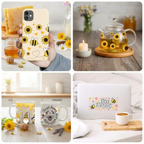 UV DTF Cup Wraps Transfer Stickers Bee with Gnome and Sunflower Pattern, 10 Sheets Waterproof Custom Vinyl Transfer Sticker 16oz Coffee Glass Cup Tumbler Bottle Mug Decals for Men Women - style: Bee with Gnome and Sunflower