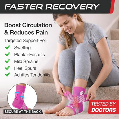 Sleeve Stars Ankle Brace Men & Women Support (Single/M:10"-12"/Hot Pink) - color: Hot Pink, size: Medium