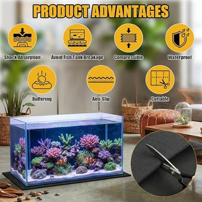 TEHAUX 2PCS Aquarium Leveling Mat, 30 x 15 Inch Neoprene Non-Slip Shockproof Fish Tank Pad, 0.2" Thick Waterproof Tank Base Cushion for Uneven Surfaces, Floor & Desktop Protector (Black)