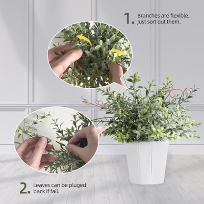 3 Pack Small Fake Plants in White Pulp Pot | Artificial Plants Indoor, for Home House Bathroom Kitchen Office Shelf Table Room Decor, Easy to Clean, Lifelike Appearance - style: Harb