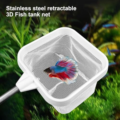 Fish Tank Net with Telescopic Stainless Steel Handle Deeper Mesh Bag Fish Net Square Fish Tank Net for Shrimp Baby Fish Food Residue Debris Black - color: Black