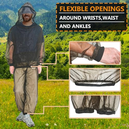 Mosquito Suit - Bug Mesh Pants & Jacket with Hood for Outdoor Protection from Ticks, Bugs, Flies, Gnats, No-See-Ums & Midges - Mosquito Clothing for Men & Women with Carrybag, M Size - style: Medium (Adults)