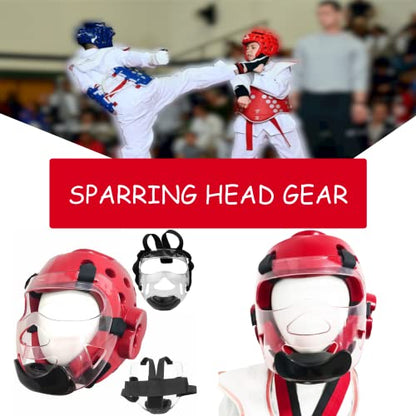 Kids & Adults Taekwondo Karate Headgear MMA Martial Arts Helmet, with Removable Face Shield, Soft Head Gear for Martial Art Grappling Muay Thai Kickboxing Taekwondo - color: Red, size: Medium