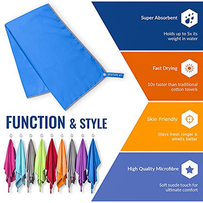 VENTURE 4TH Quick Dry Travel Towel, Ultra Soft Microfiber - 3 Sizes - color: Navy Gray, size: 40.00" x 21.00"