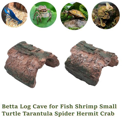 M2cbridge Resin Hollow Tree Trunk Betta Log Crab House Cave for Fish Shrimp Small Reptile Turtle Tarantula Spider Hermit Crab(2PCS Big) - size: 2pcs Big