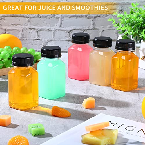 Nuogo 36 Pack 5 oz Plastic Juice Bottles Bulk with Lids Reusable Transparent Clear Drink Containers Caps Mini Bulk Beverage Water Bottle with Funnel and Brush for Juicing Milk Drinking(Black Lid) - color: Black Lid