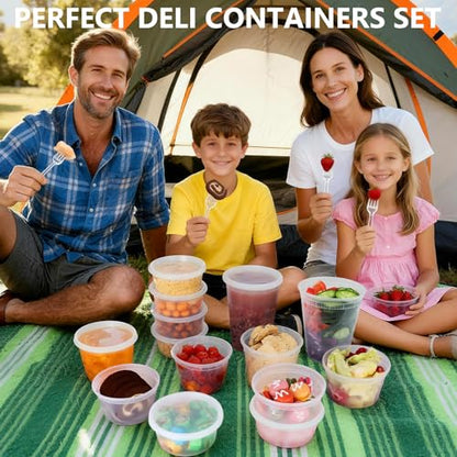 96 Pack (192-Piece) Deli Containers with Lids, 32/16/12/8 oz X 24 Set Each, Leak-Proof & BPA Free Airtight Takeout Plastic Food Storage Containers for Soup, Meal Prep, Microwave/Freezer Safe - size: 32/16/12/8 oz X 24 Set