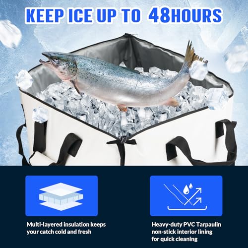 THKFISH Fish Cooler Bag Insulated Fish Kill Bag for Caught Fishing, 60x20x9in Waterproof Fishing Catch Bags with Smooth Water-Resistant Zipper Keep Ice-Cold & Fresh Over 48H - color: BLUE--60"*20"*9"