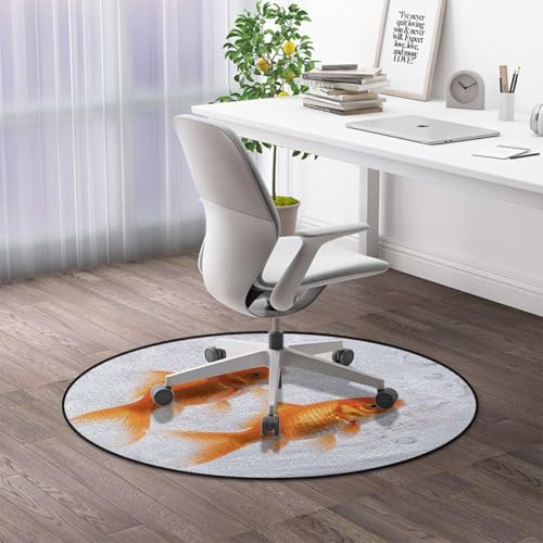 Aquarium Anti-Slip Chair Mat for Hardwood Floors, Golden Carp Multi-Purpose Office Desk Protector, Durable Floor Carpet,Protect The Floor from Scratches, Orange Gold White Diameter 59 in