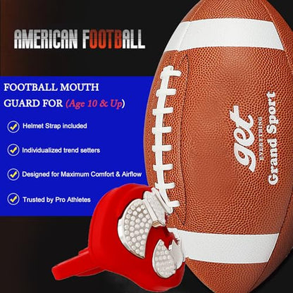 LeCool Football Mouth Guard with Connected Strap- 3D Beast Chrome Adult and Youth Mouth Guard-Mouth Piece for Sports for Maximum Air Flow and Teeth Protection - color: Red-silver