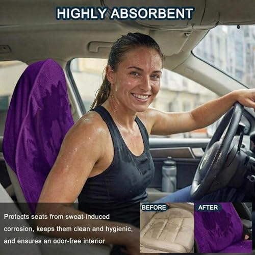 Car Seat Towel Cover, Universal Front Seat Protector for Cars, SUVs and Trucks, Sweat Towel Car Seat Cover for Gym, Yoga, Swimming, Pets and Family Travel, Profound Purple, 2 Pack - color: Profound Purple