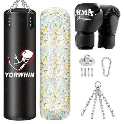 Filled Punching Bag for Adults, 4FT Boxing Bag with Sponge Filler & Gloves | PU Leather Hanging Punching Bag, Heavy Kicking Bag Boxing Equipment for MMA Training Karate Kickboxing - style: Boxing Arms